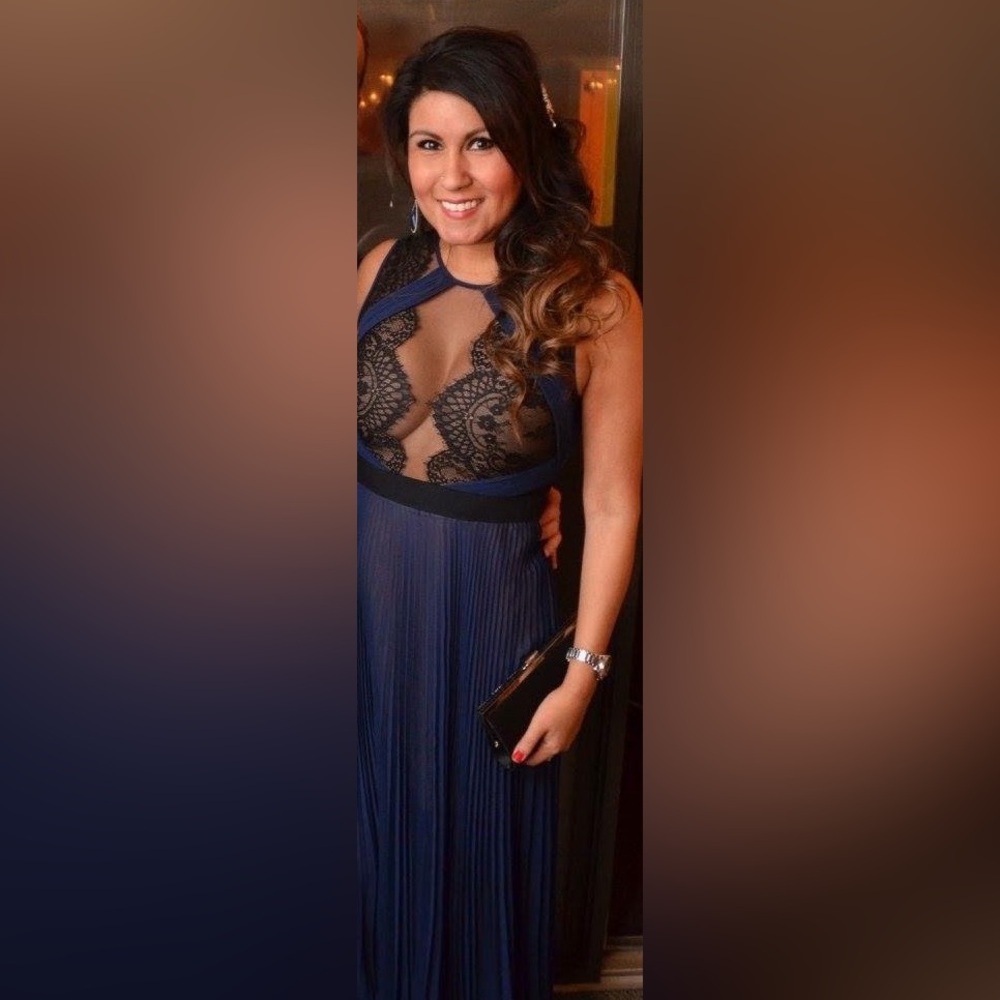 Elegant Blue and Black Lace Dress